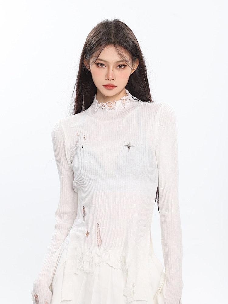 Grunge Turtleneck Distressed Sweater - KAYSMAR
