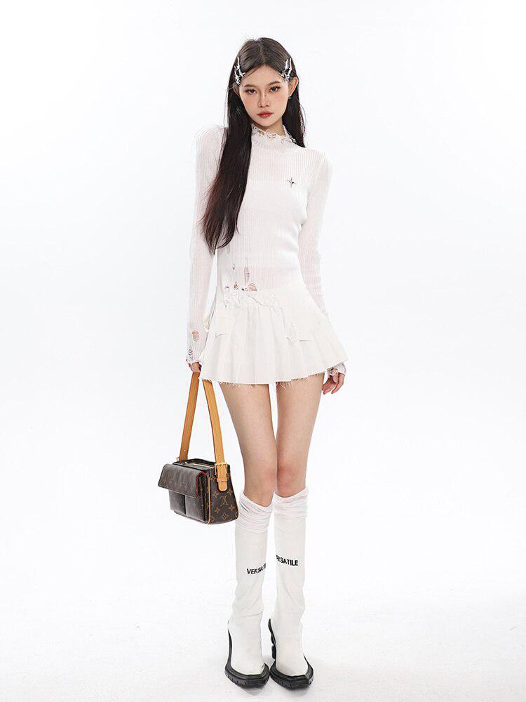 Grunge Turtleneck Distressed Sweater - KAYSMAR