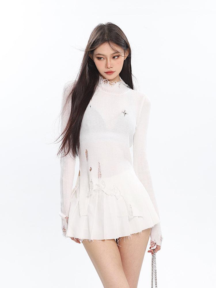 Grunge Turtleneck Distressed Sweater - KAYSMAR