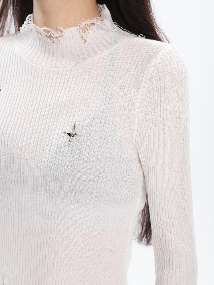 Grunge Turtleneck Distressed Sweater - KAYSMAR
