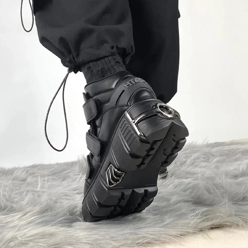 Grunge Velcro Strap Platform Boots - KAYSMAR