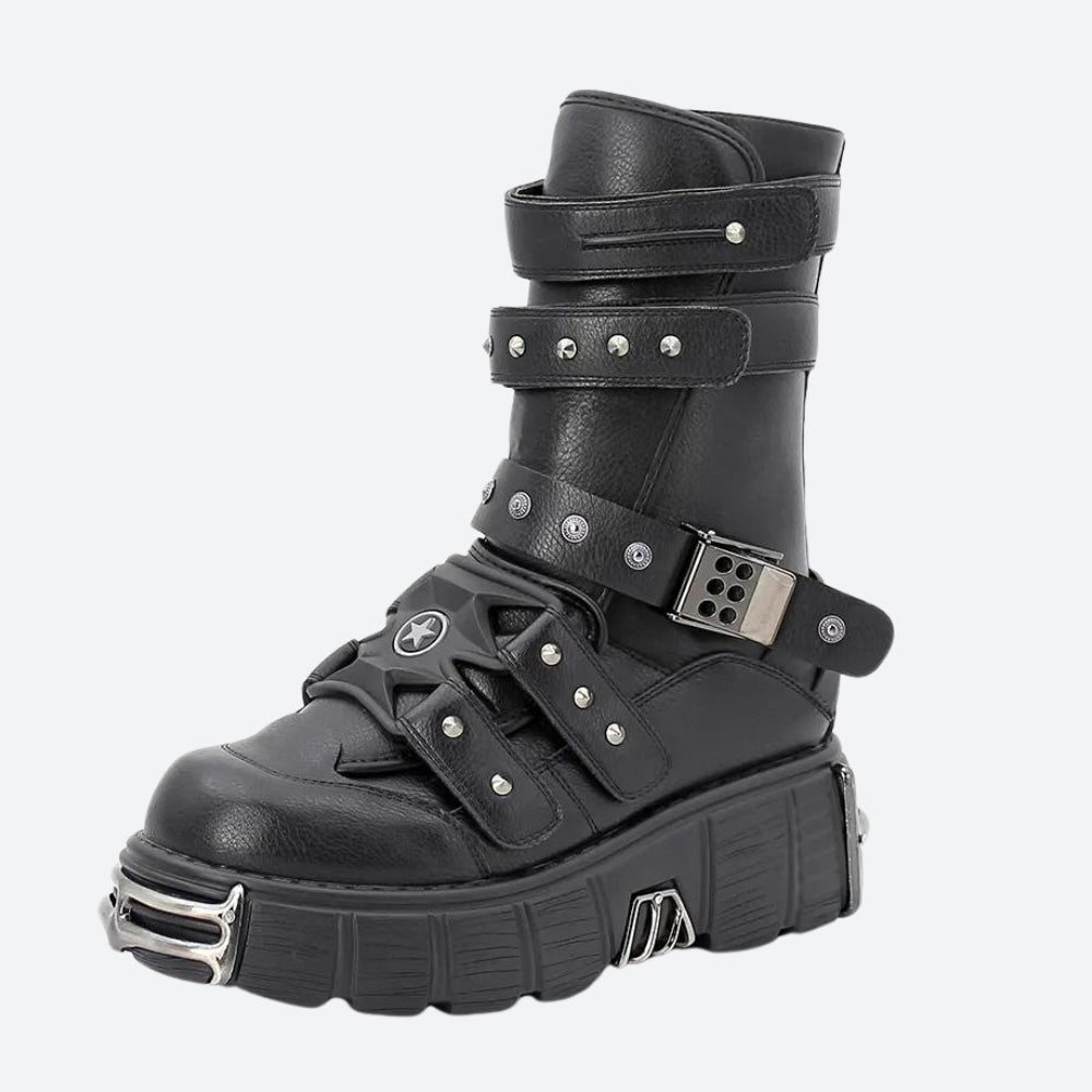 Grunge Velcro Straps Chunky Platform Boots - KAYSMAR