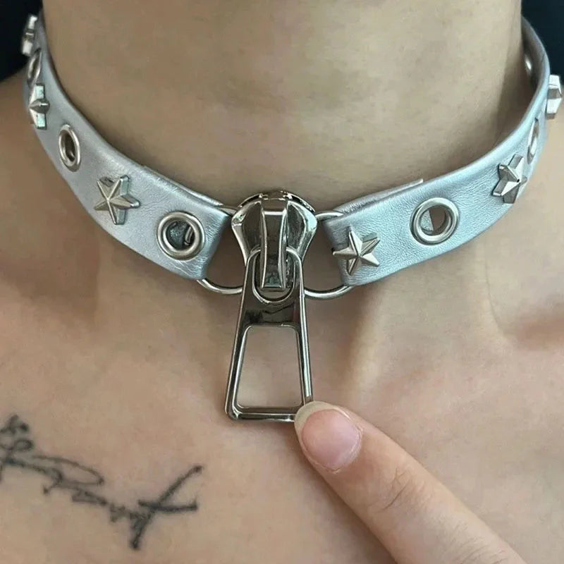 Grunge Zip Pendant Choker Necklace - KAYSMAR
