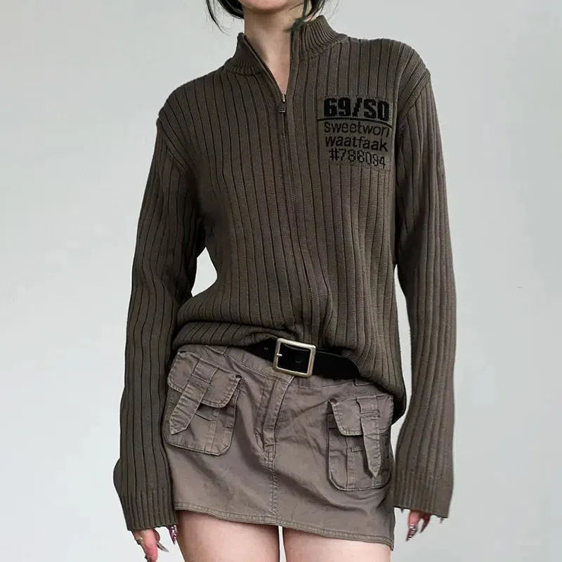 Grunge Zip-Up Cardigan Jacket - KAYSMAR