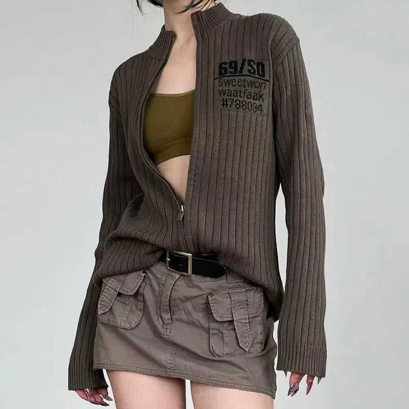 Grunge Zip-Up Cardigan Jacket - KAYSMAR