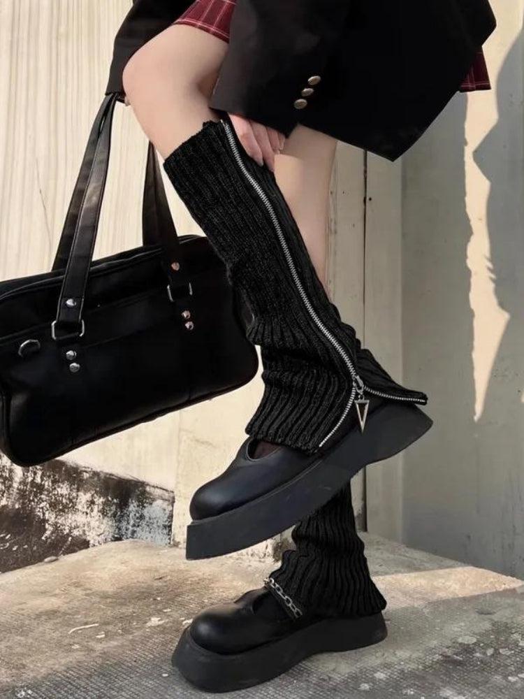 Grunge Zip-Up Knitted Leg Warmers - KAYSMAR