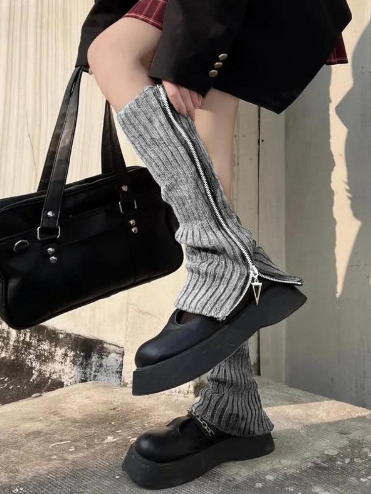 Grunge Zip-Up Knitted Leg Warmers - KAYSMAR