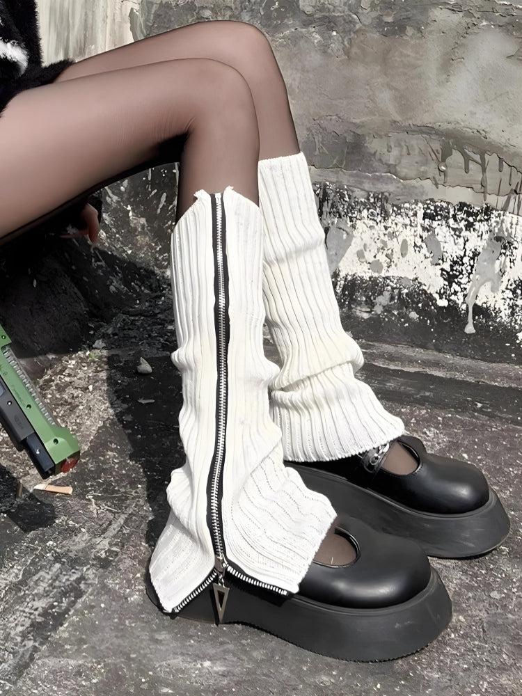 Grunge Zip-Up Knitted Leg Warmers - KAYSMAR