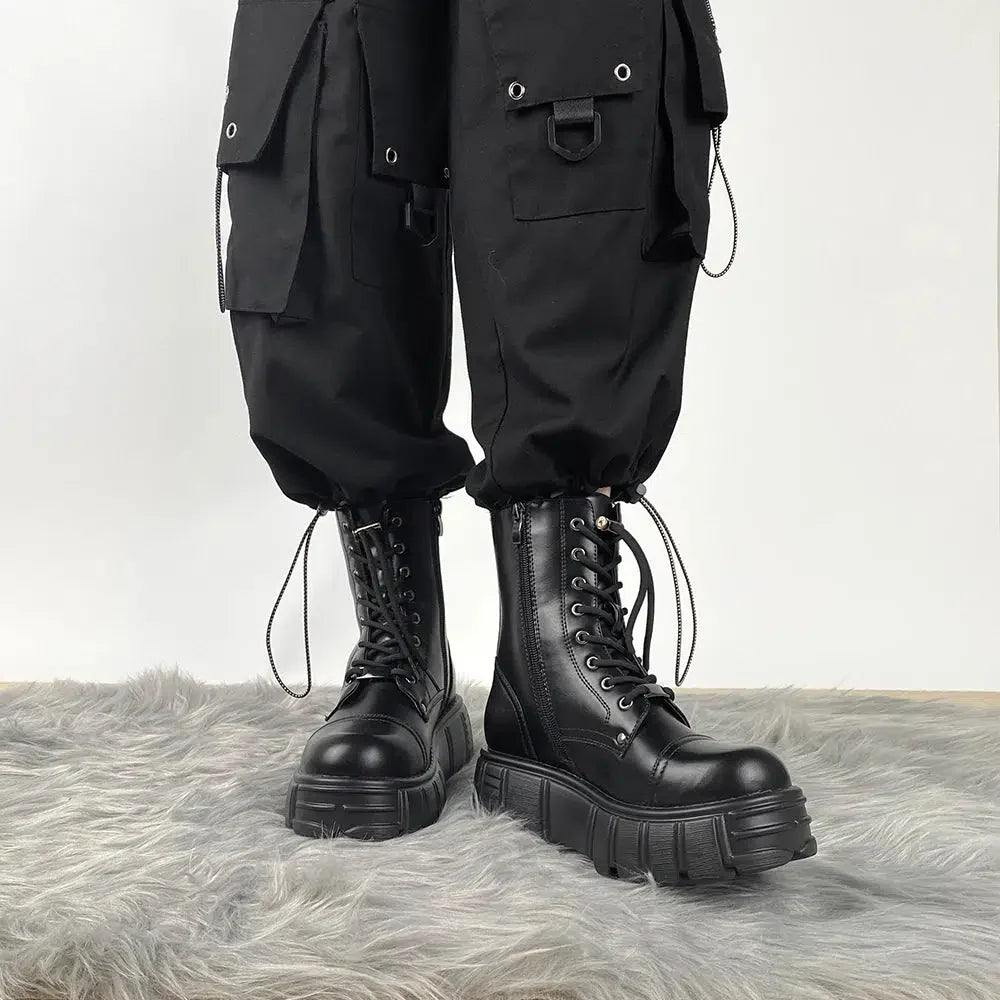 Grunge Zip-Up Platform Combat Boots - KAYSMAR