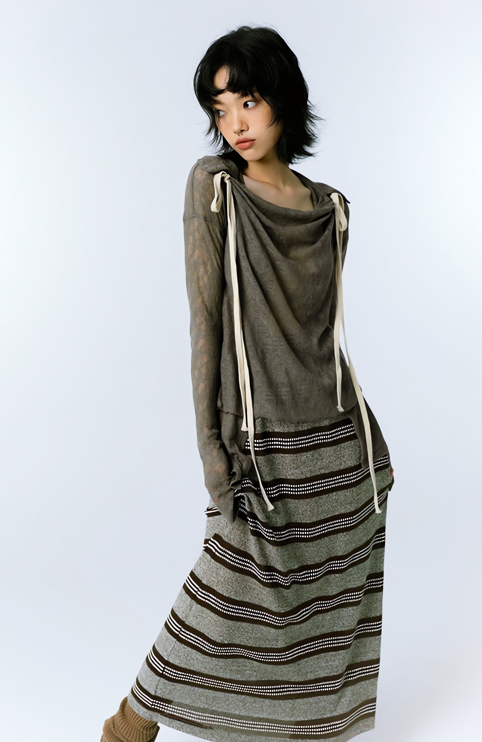 Grunge Asymmetric Long Sleeve Lace Top - KAYSMAR