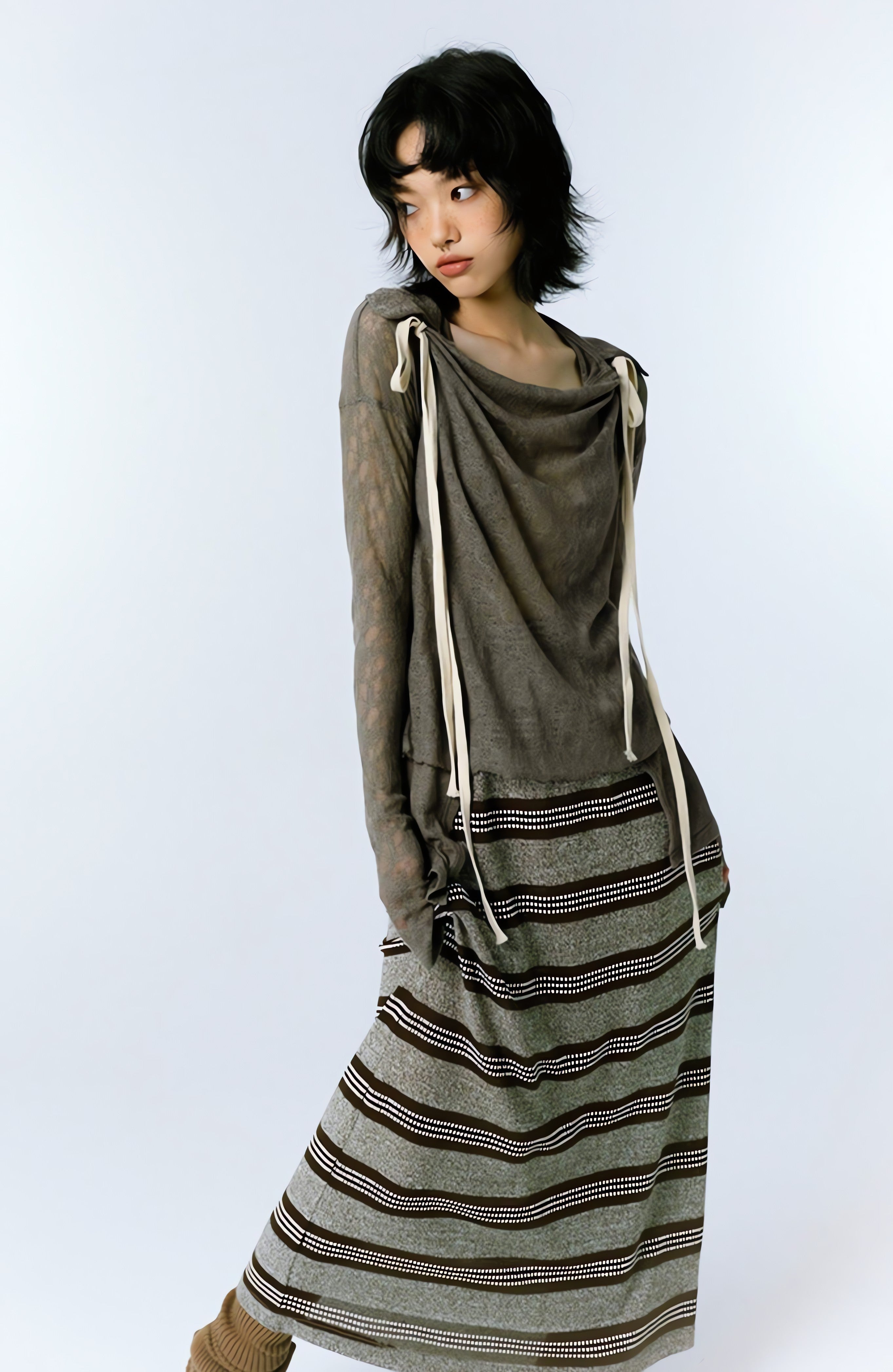 Grunge Asymmetric Long Sleeve Lace Top - KAYSMAR