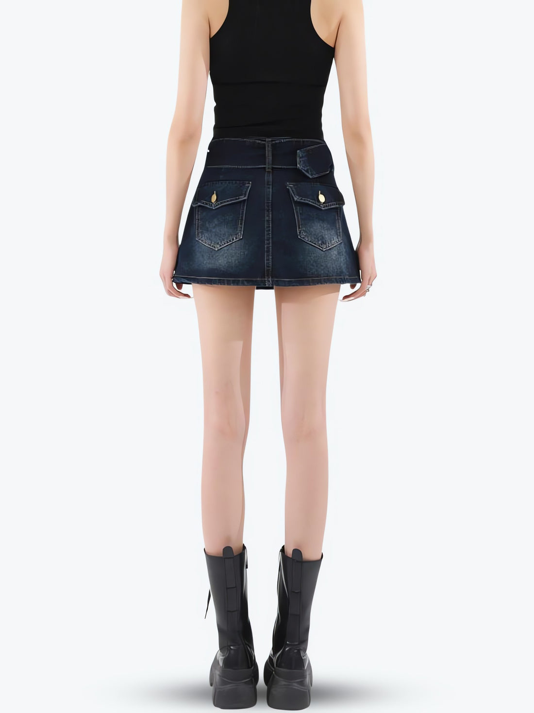 Grunge Belted Denim Mini Skirt - KAYSMAR