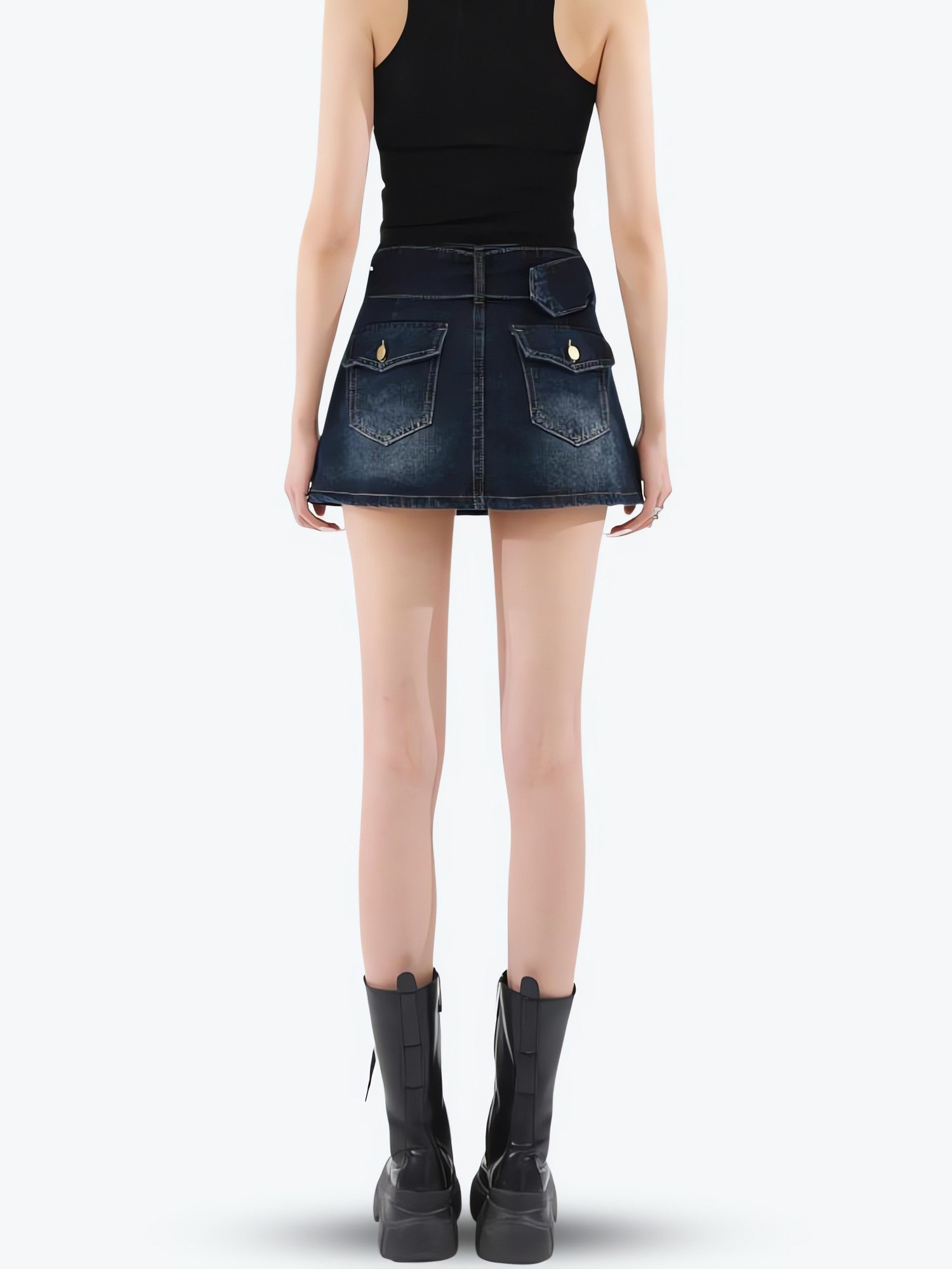 Grunge Belted Denim Mini Skirt - KAYSMAR