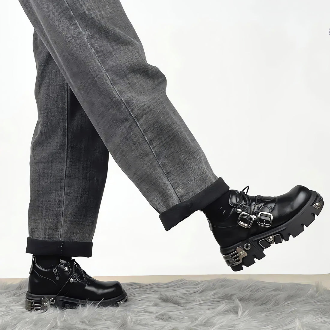 Grunge Belted Lace Up Platform Boots - KAYSMAR