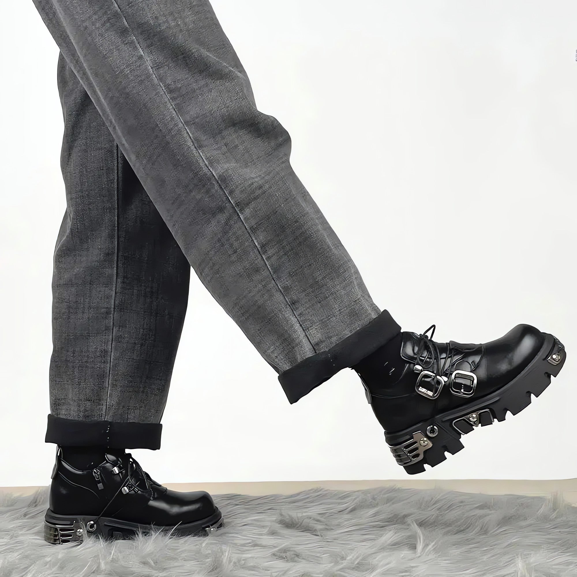 Grunge Belted Lace Up Platform Boots - KAYSMAR