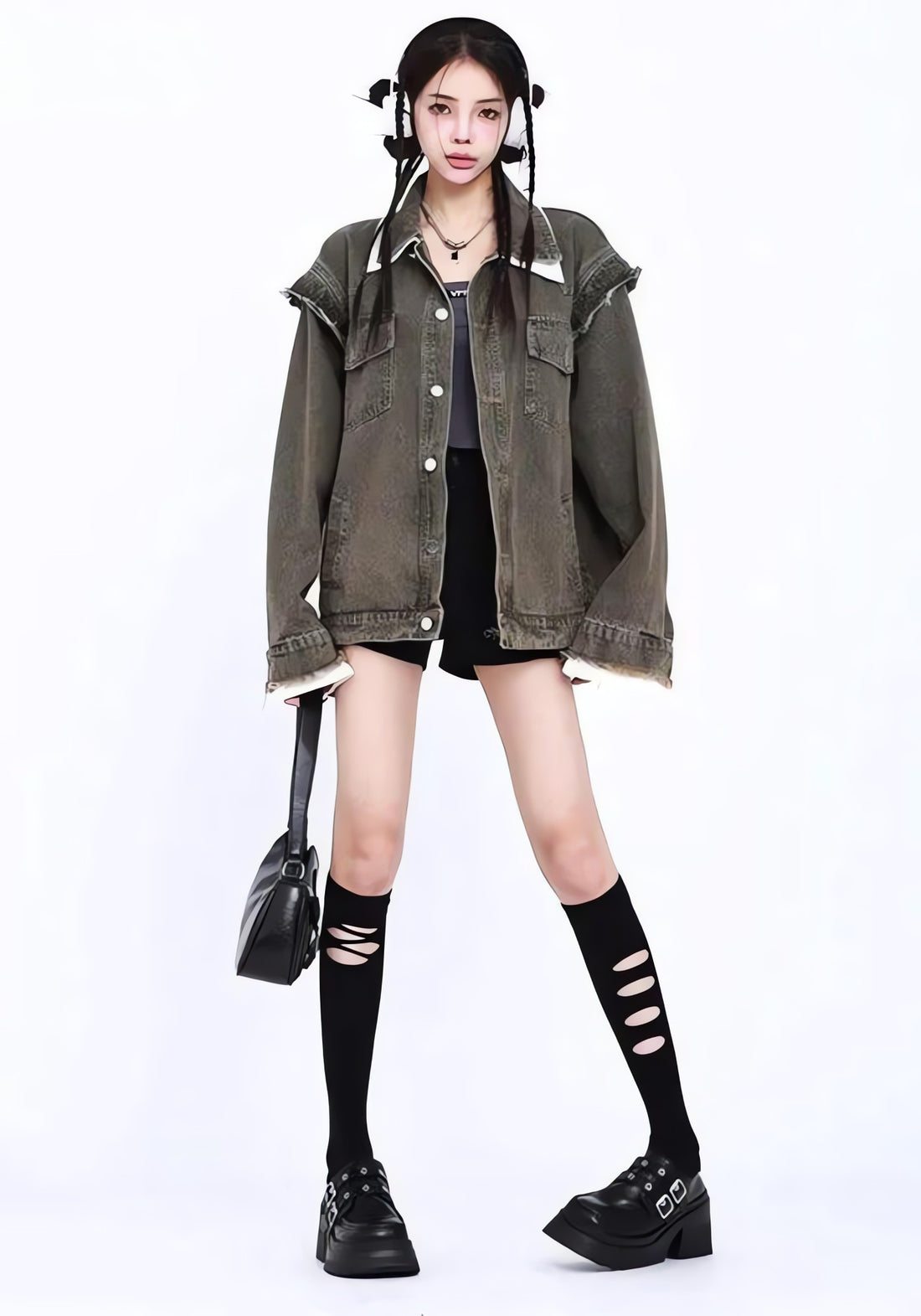 Grunge Button Up Oversized Denim Jacket - KAYSMAR