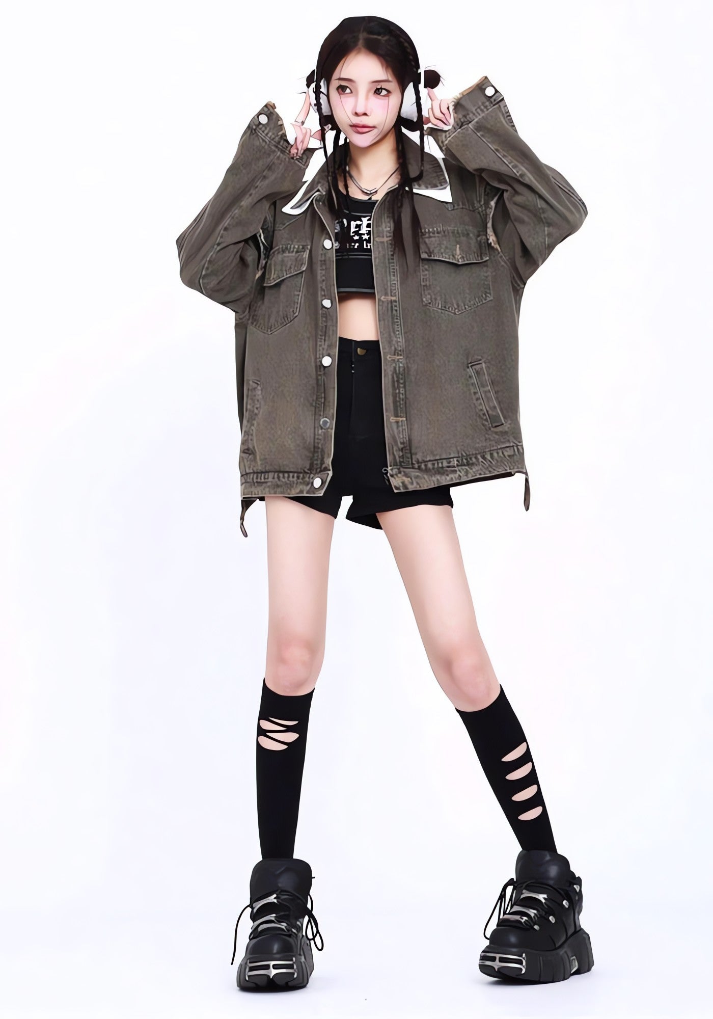 Grunge Button Up Oversized Denim Jacket - KAYSMAR