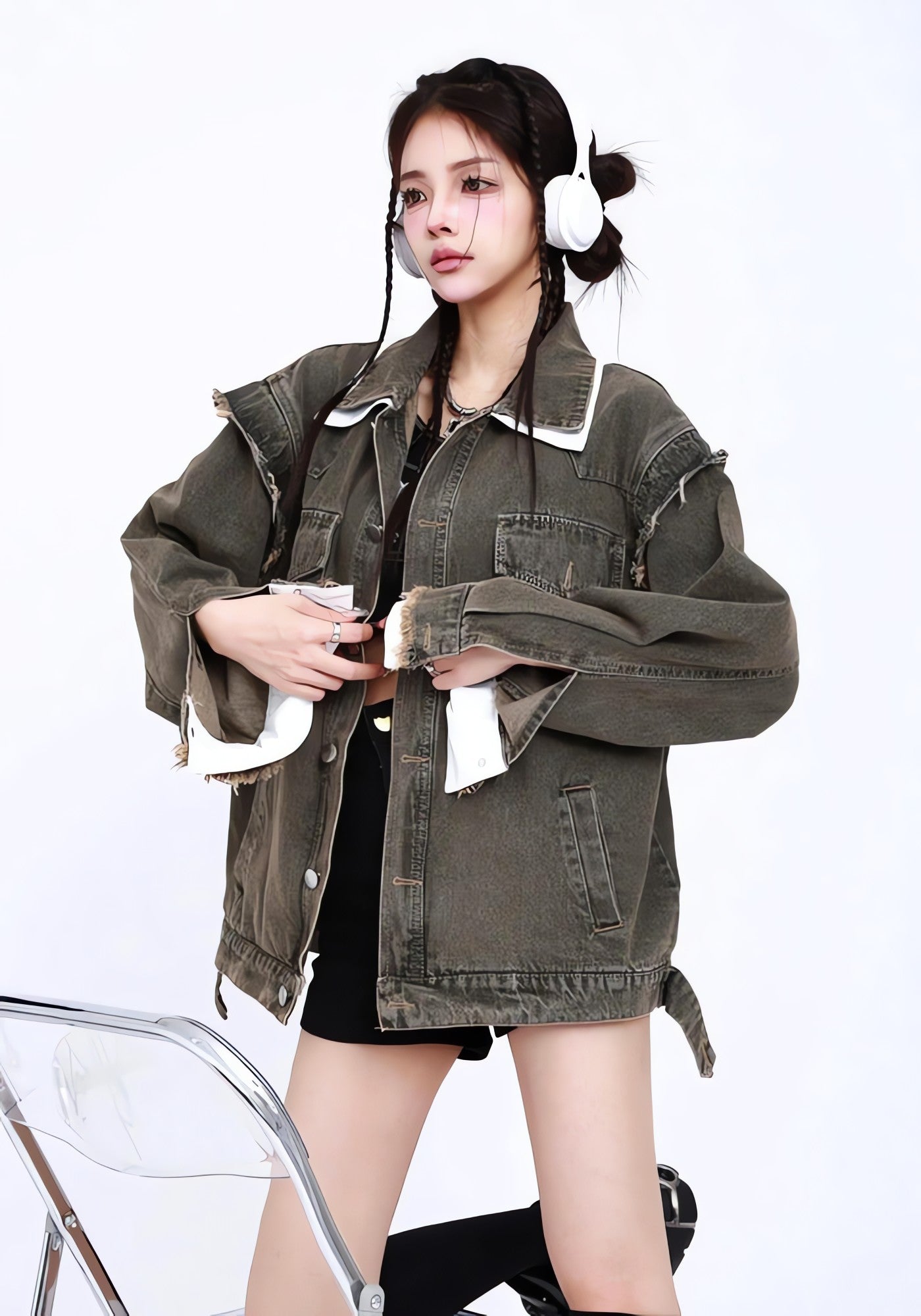 Grunge Button Up Oversized Denim Jacket - KAYSMAR
