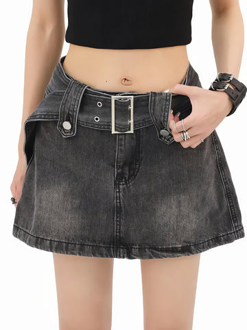 Grunge Buttoned Belt Loop Mini Skort - KAYSMAR