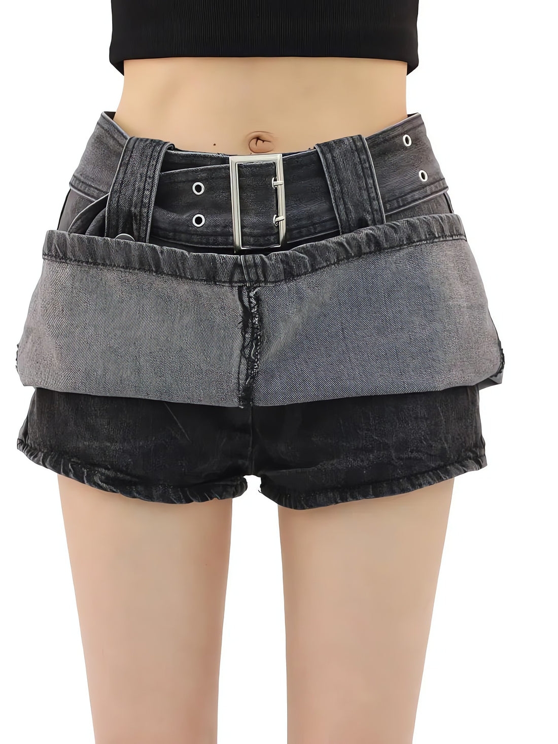 Grunge Buttoned Belt Loop Mini Skort - KAYSMAR