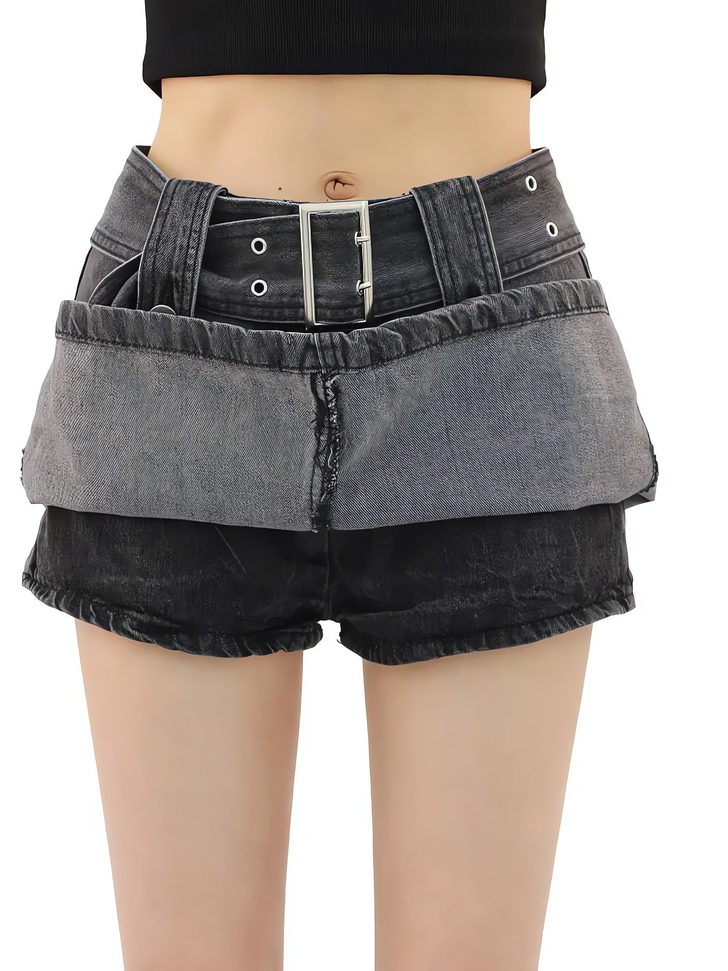 Grunge Buttoned Belt Loop Mini Skort - KAYSMAR