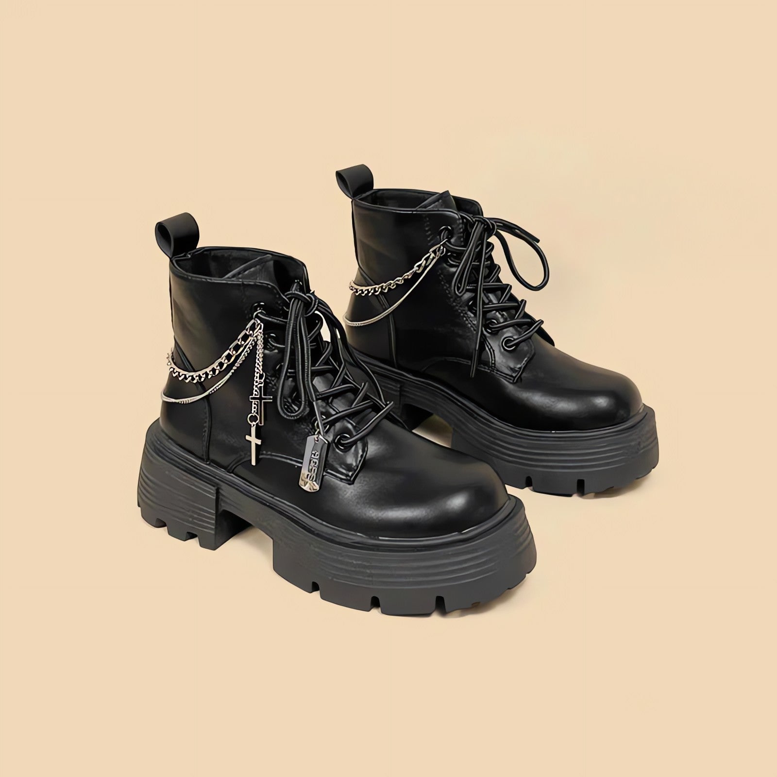 Grunge Chain with Cross Combat Boots - KAYSMAR