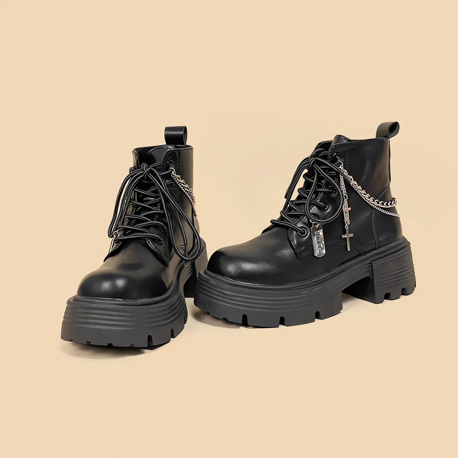 Grunge Chain with Cross Combat Boots - KAYSMAR