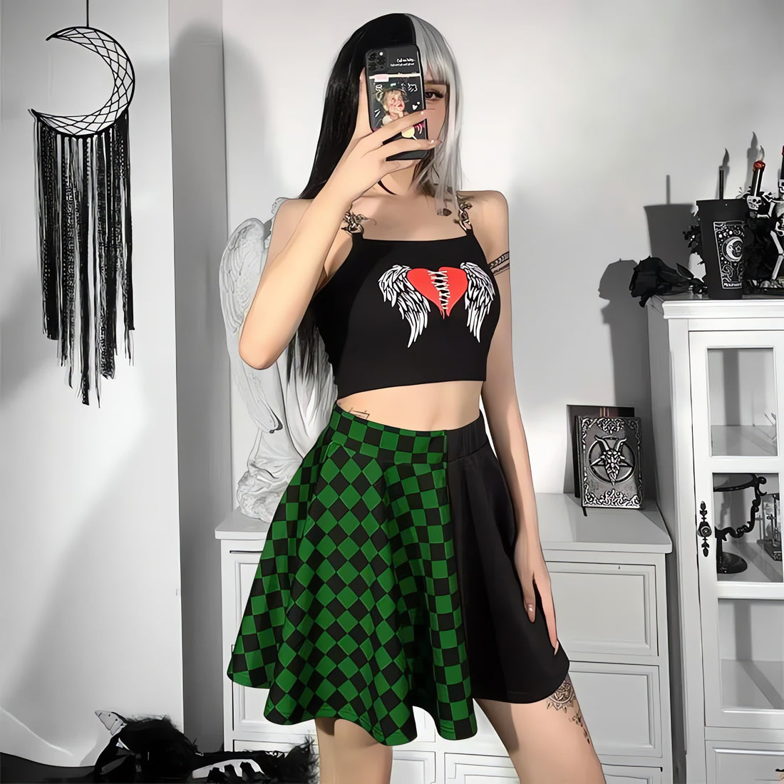 Grunge Checked A-Line Mini Skirt - KAYSMAR