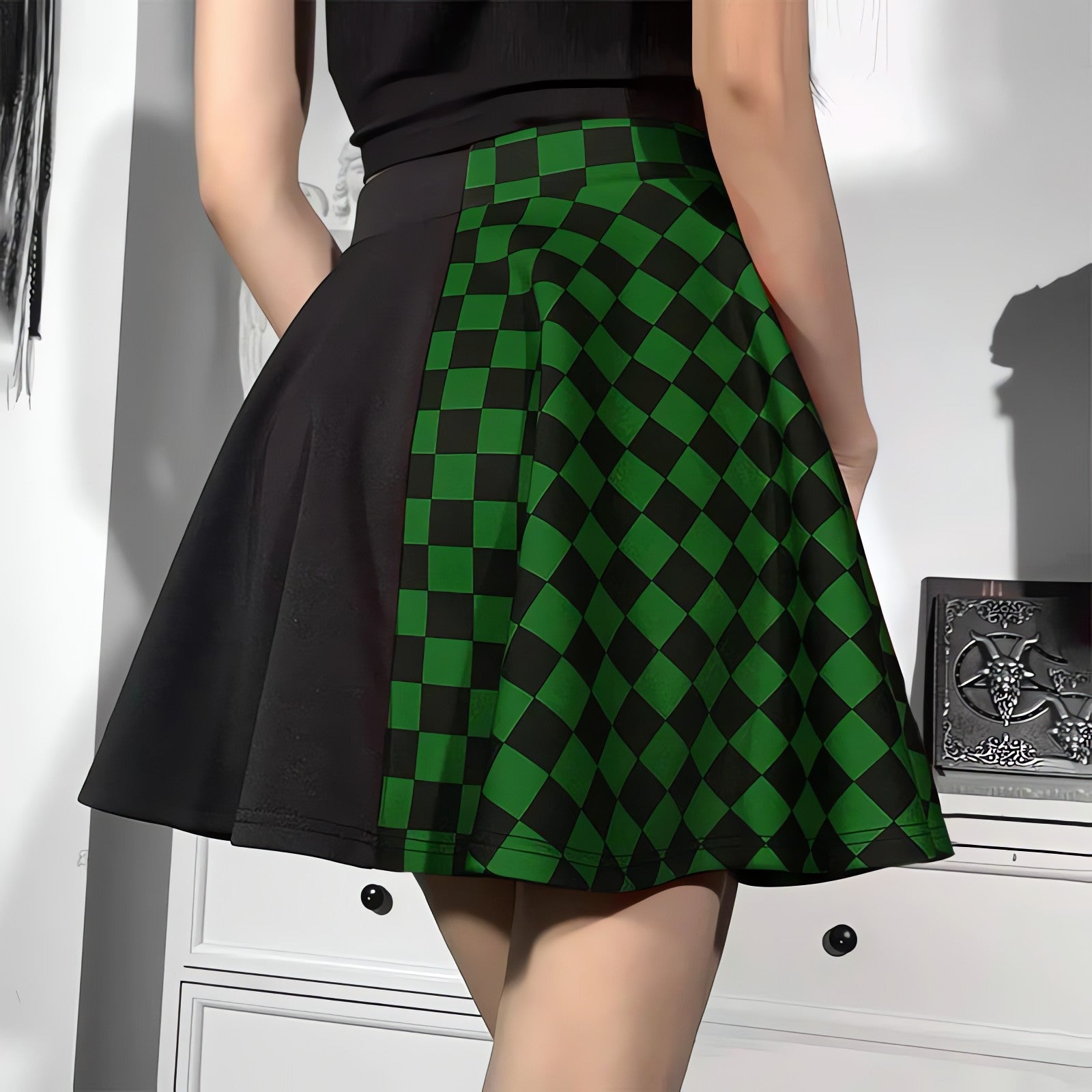 Grunge Checked A-Line Mini Skirt - KAYSMAR