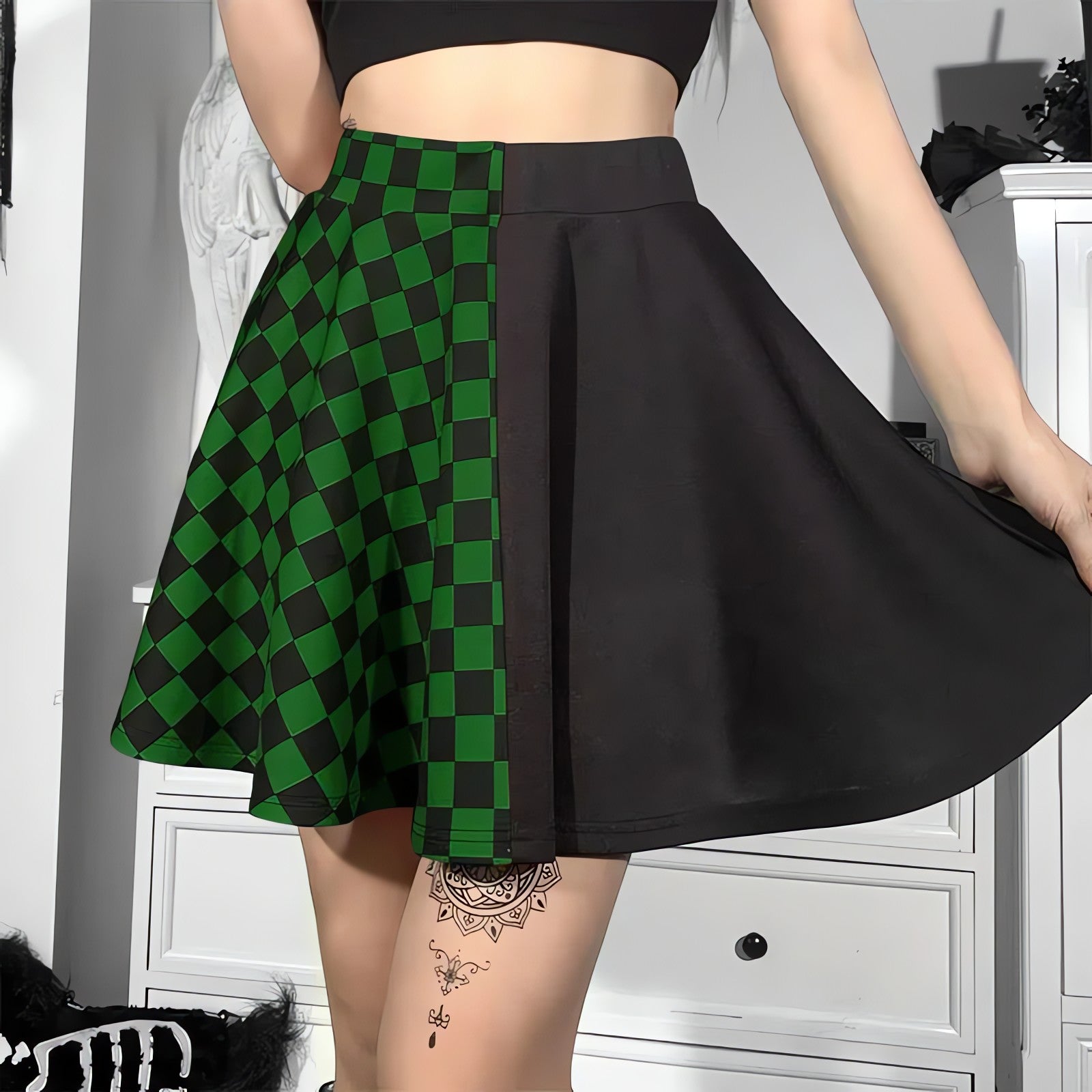 Grunge Checked A-Line Mini Skirt - KAYSMAR