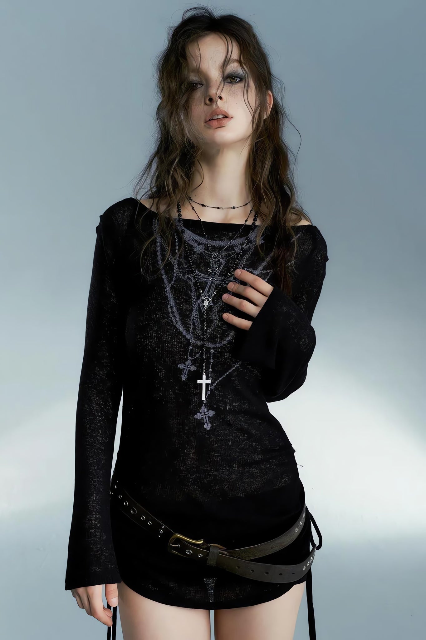 Grunge Cross Necklace Designed Top - KAYSMAR