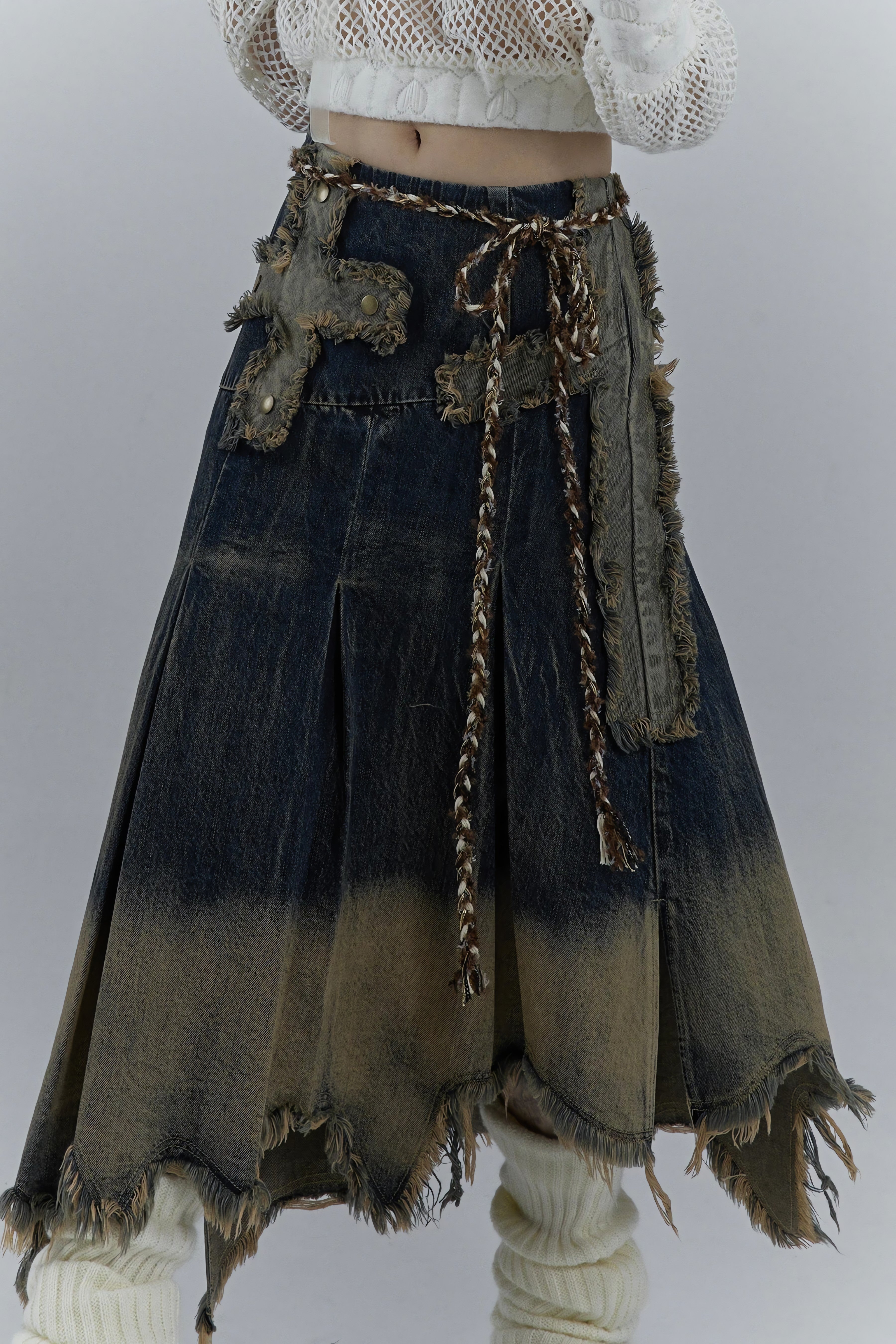 Grunge Cross Patch Pleated Maxi Skirt - KAYSMAR