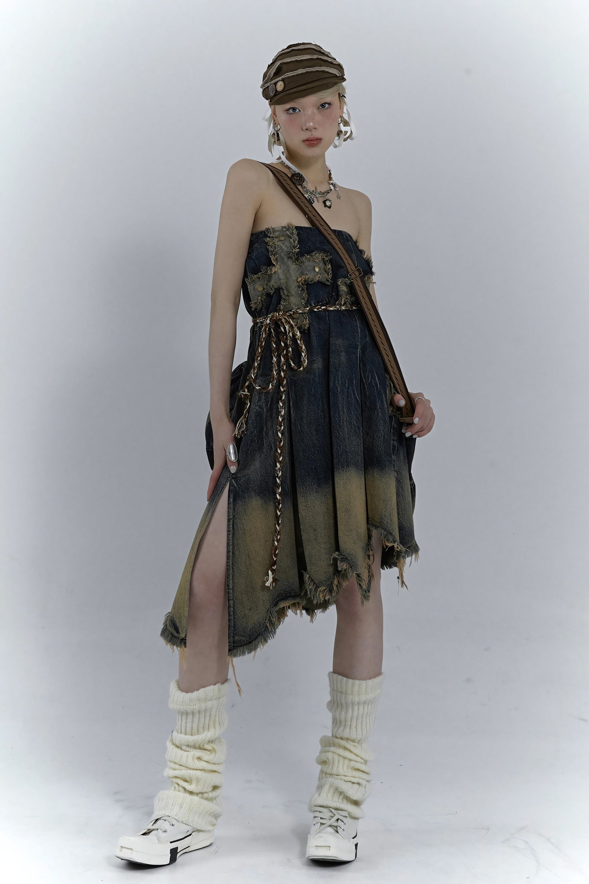 Grunge Cross Patch Pleated Maxi Skirt - KAYSMAR