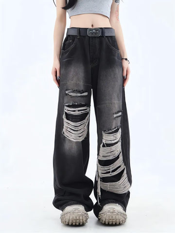 Grunge Dark Wash Distressed Jeans - KAYSMAR