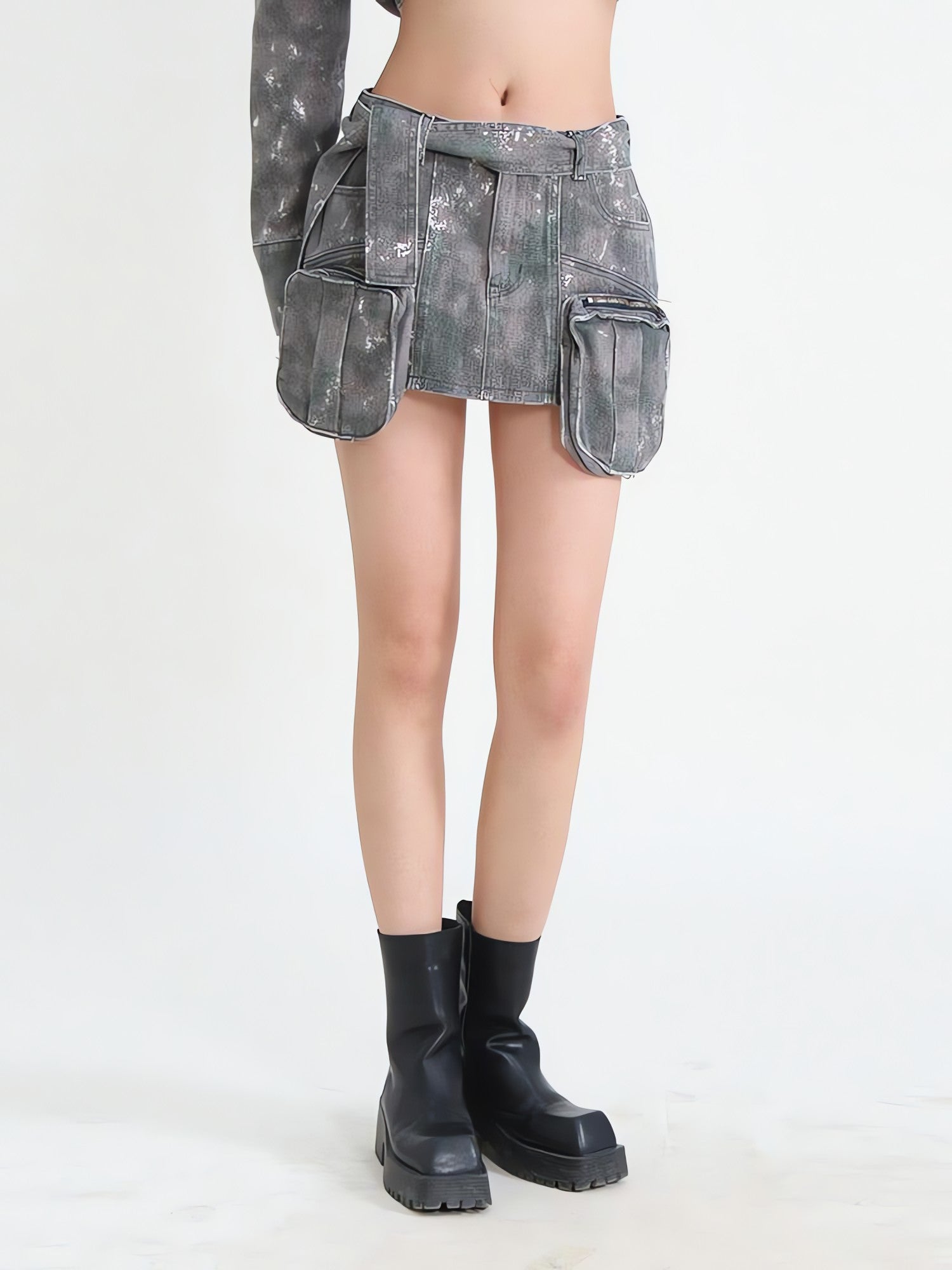 Grunge Distressed Cargo Denim Mini Skirt - KAYSMAR