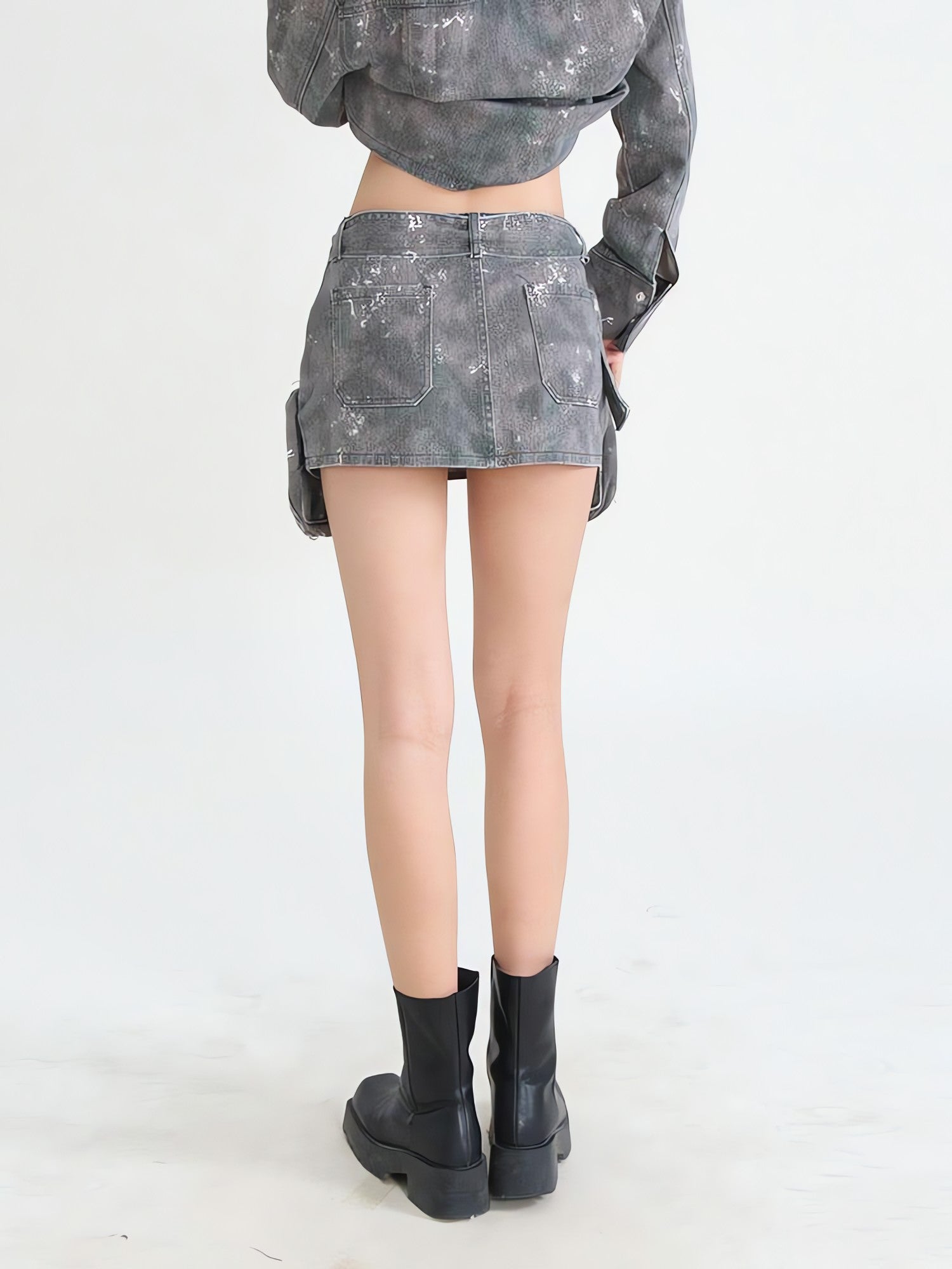 Grunge Distressed Cargo Denim Mini Skirt - KAYSMAR