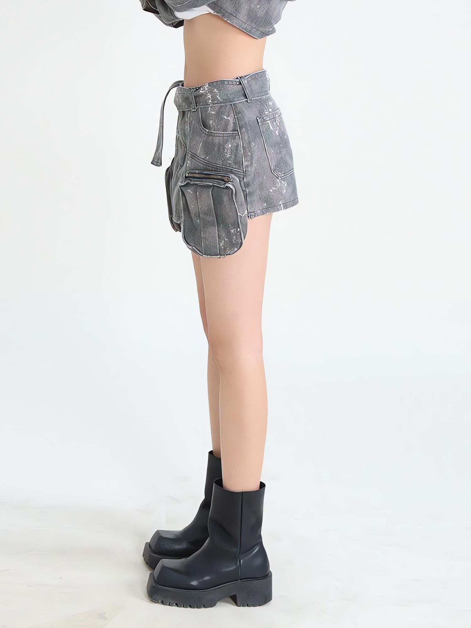Grunge Distressed Cargo Denim Mini Skirt - KAYSMAR