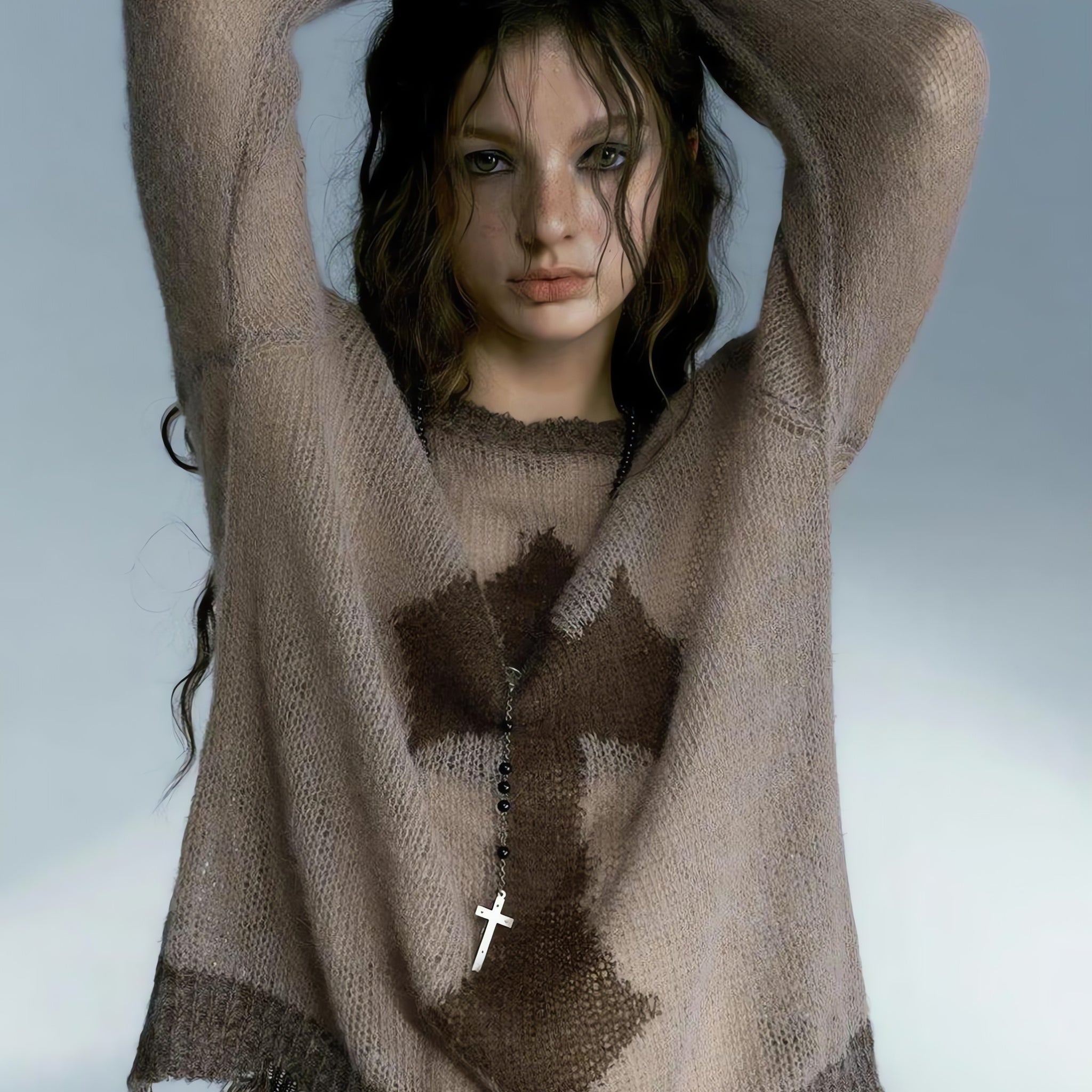 Grunge Distressed Cross Sweater - KAYSMAR