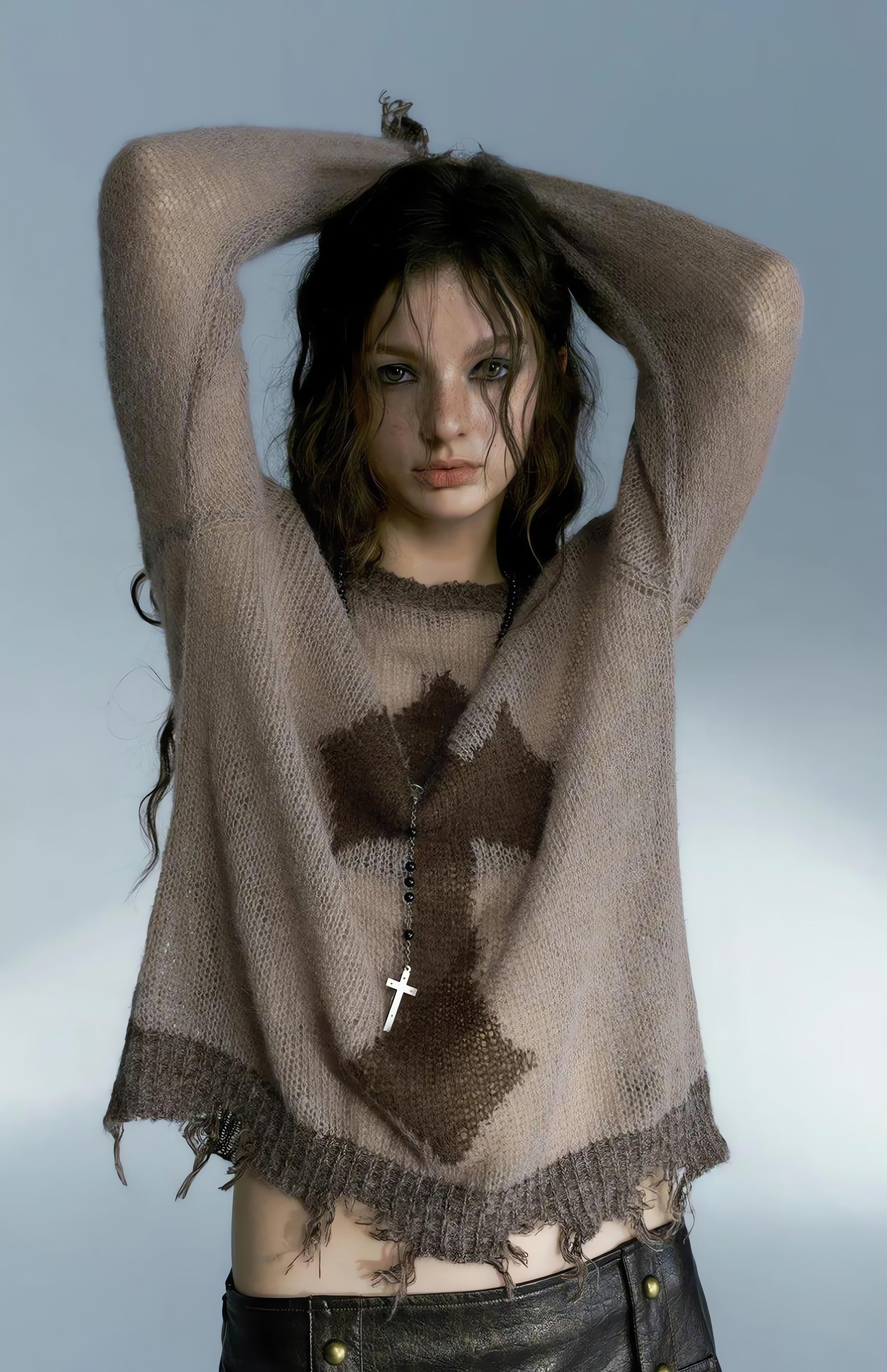 Grunge Distressed Cross Sweater - KAYSMAR