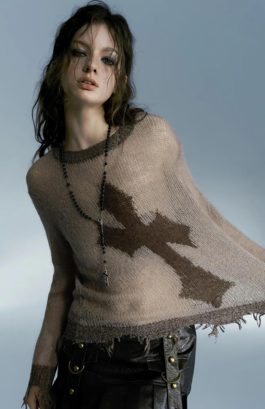 Grunge Distressed Cross Sweater - KAYSMAR