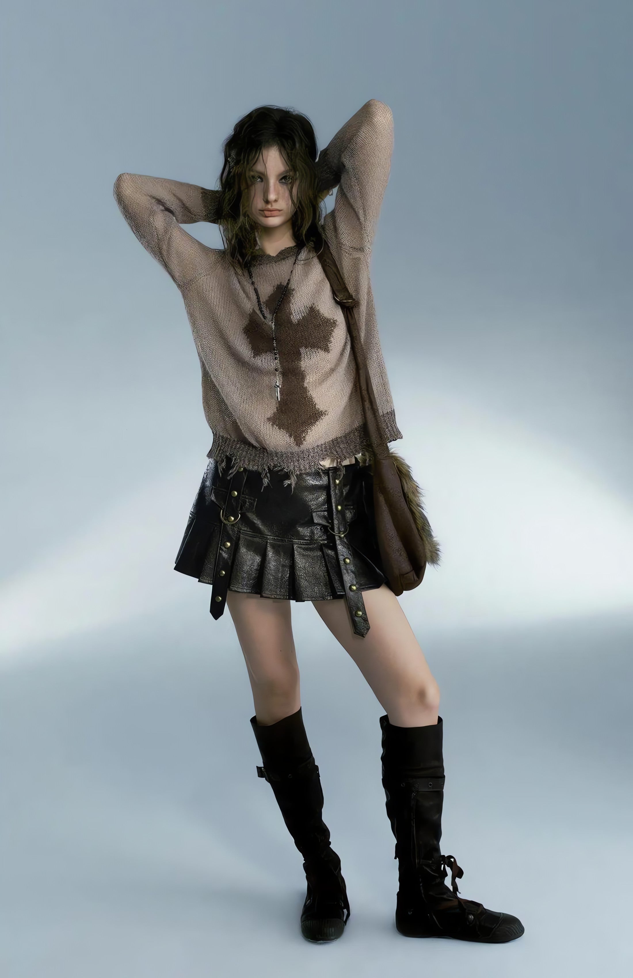 Grunge Distressed Cross Sweater - KAYSMAR
