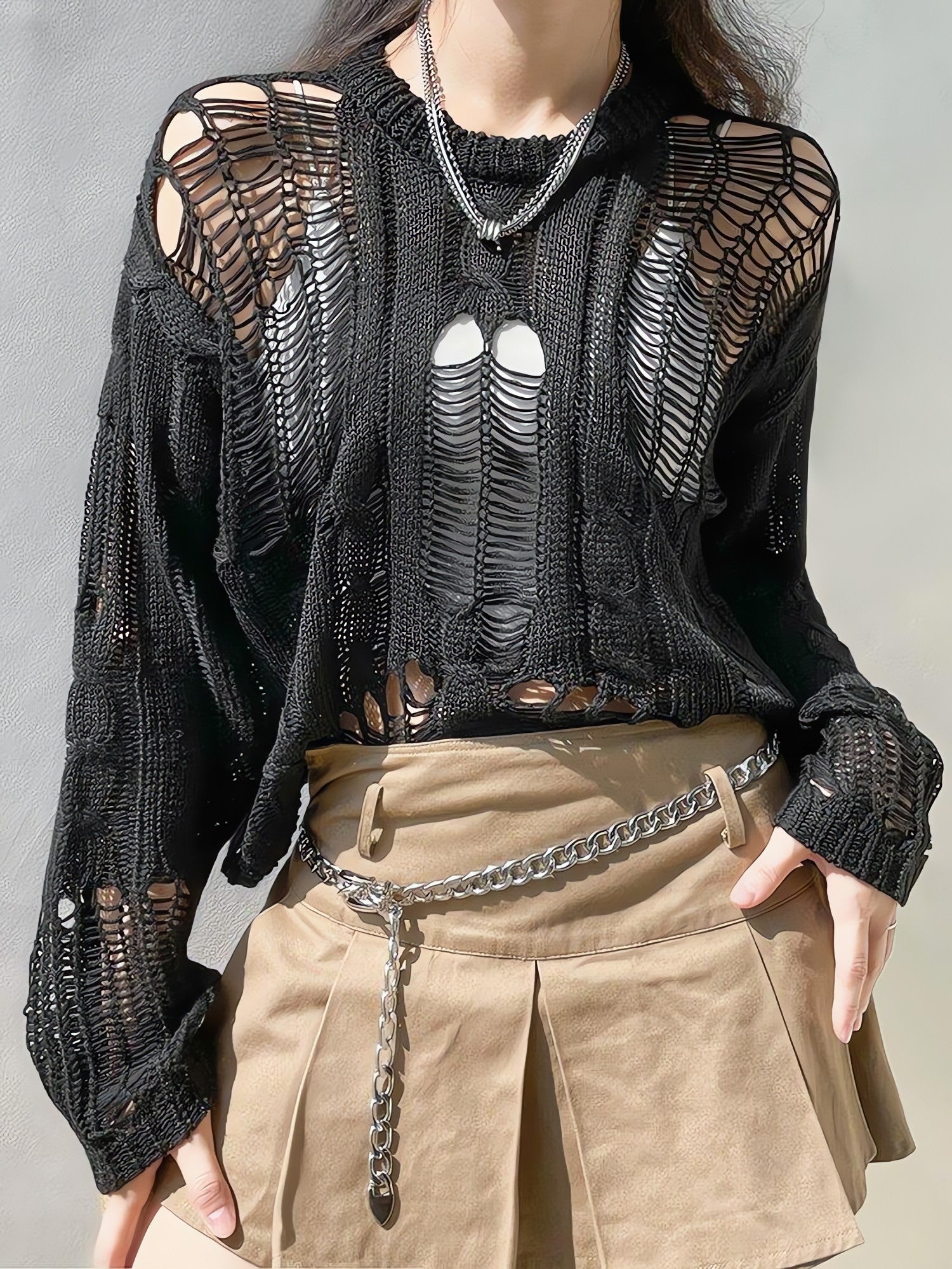 Grunge Distressed Knit Sweater - KAYSMAR