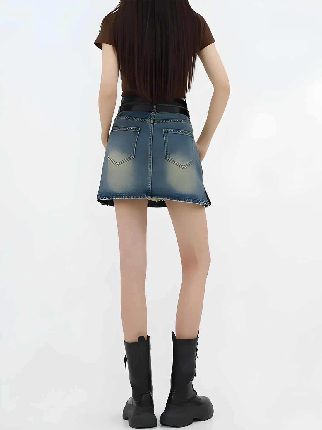 Grunge Double Belt Loop Denim Mini Skirt - KAYSMAR