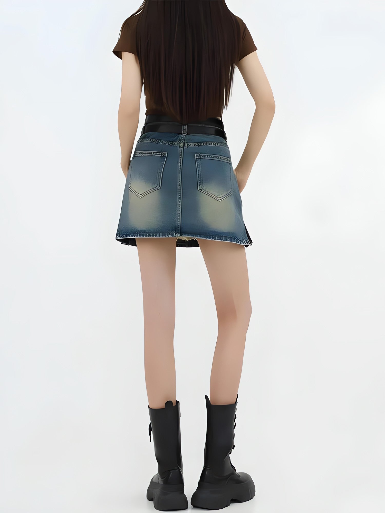 Grunge Double Belt Loop Denim Mini Skirt - KAYSMAR