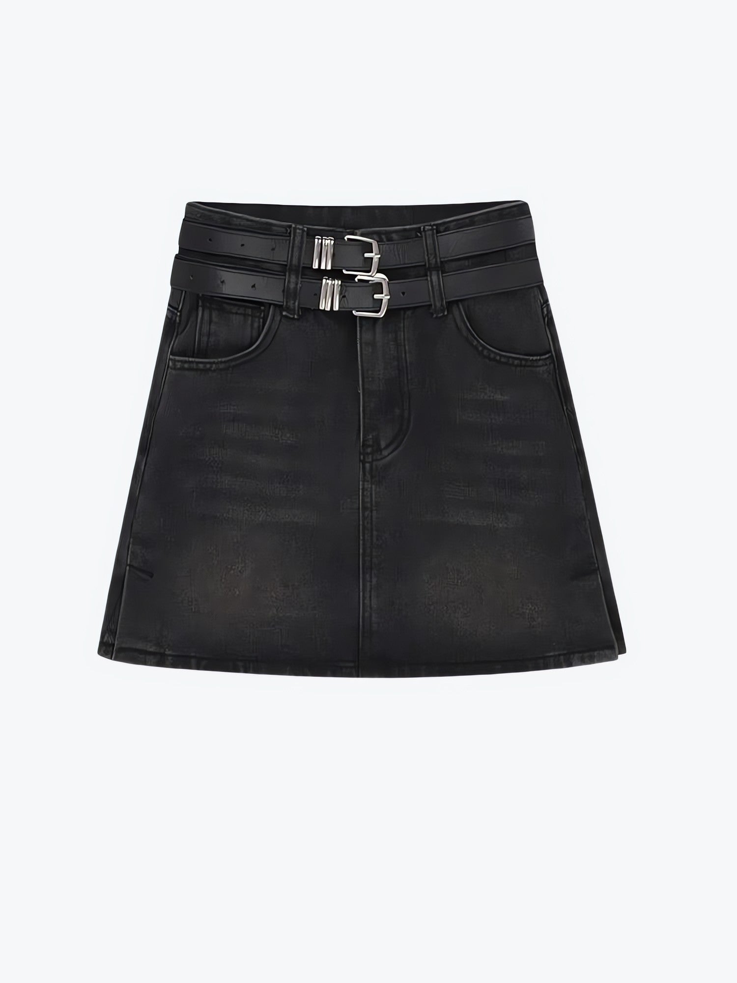 Grunge Double Belt Loop Denim Mini Skirt - KAYSMAR