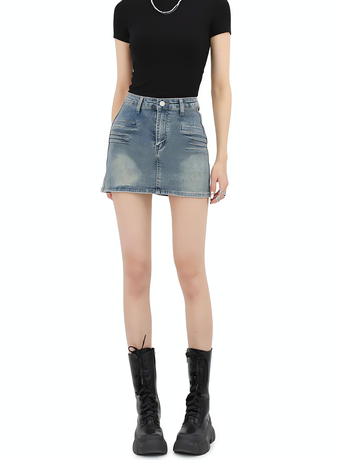 Grunge Fake Pocket Denim Mini Skirt - KAYSMAR