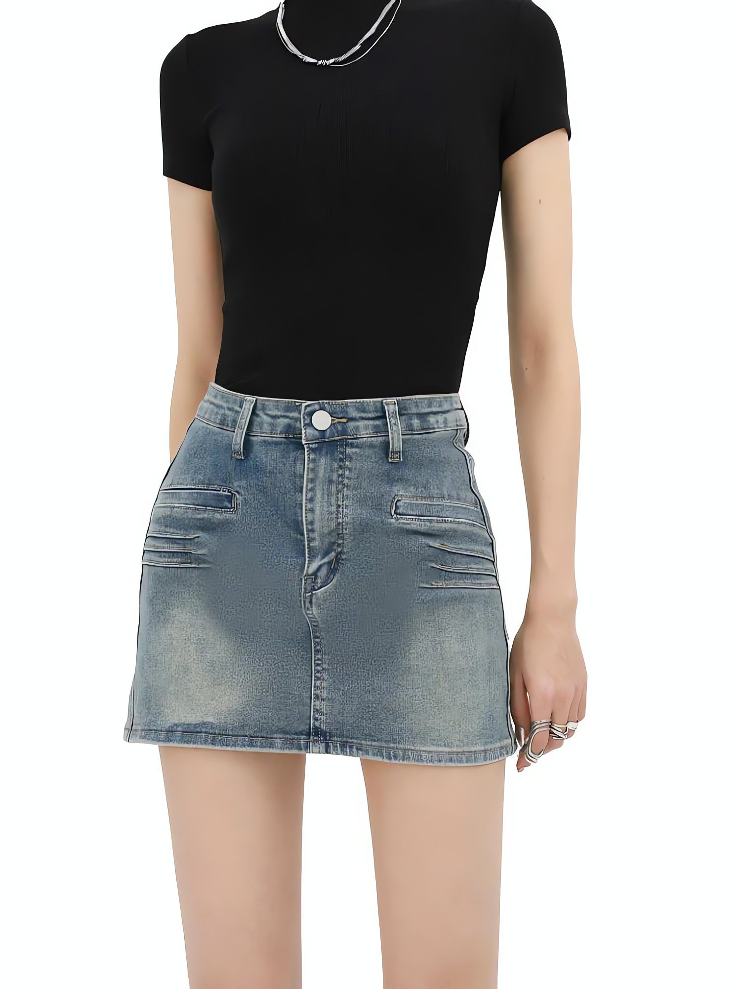 Grunge Fake Pocket Denim Mini Skirt - KAYSMAR