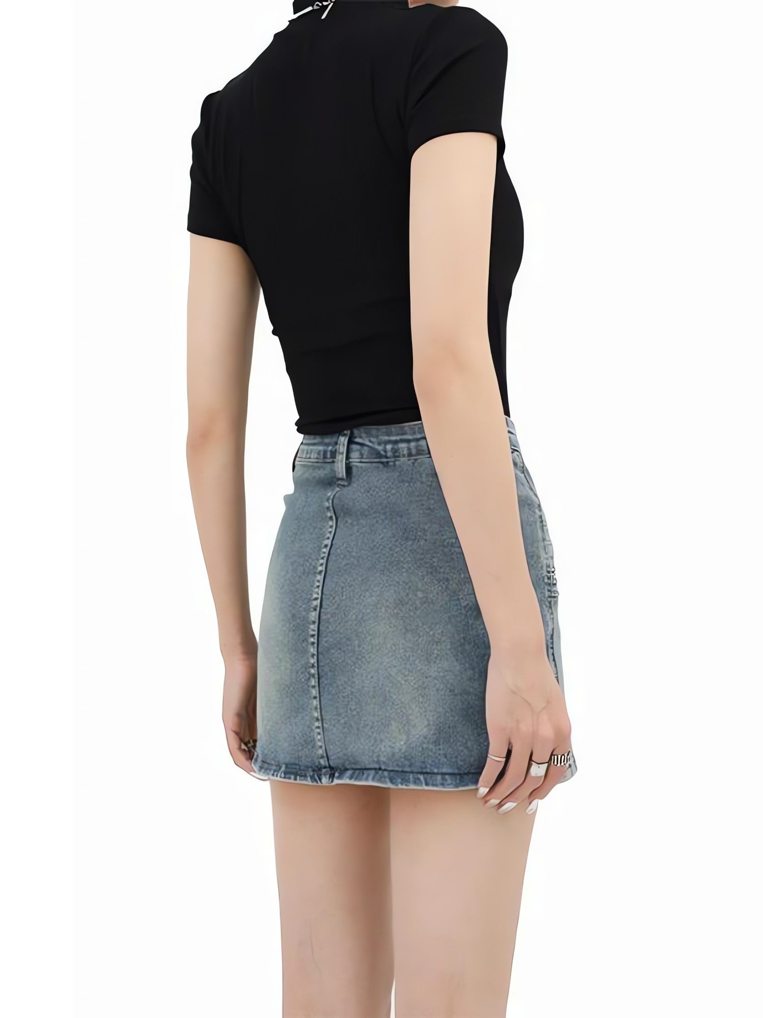 Grunge Fake Pocket Denim Mini Skirt - KAYSMAR