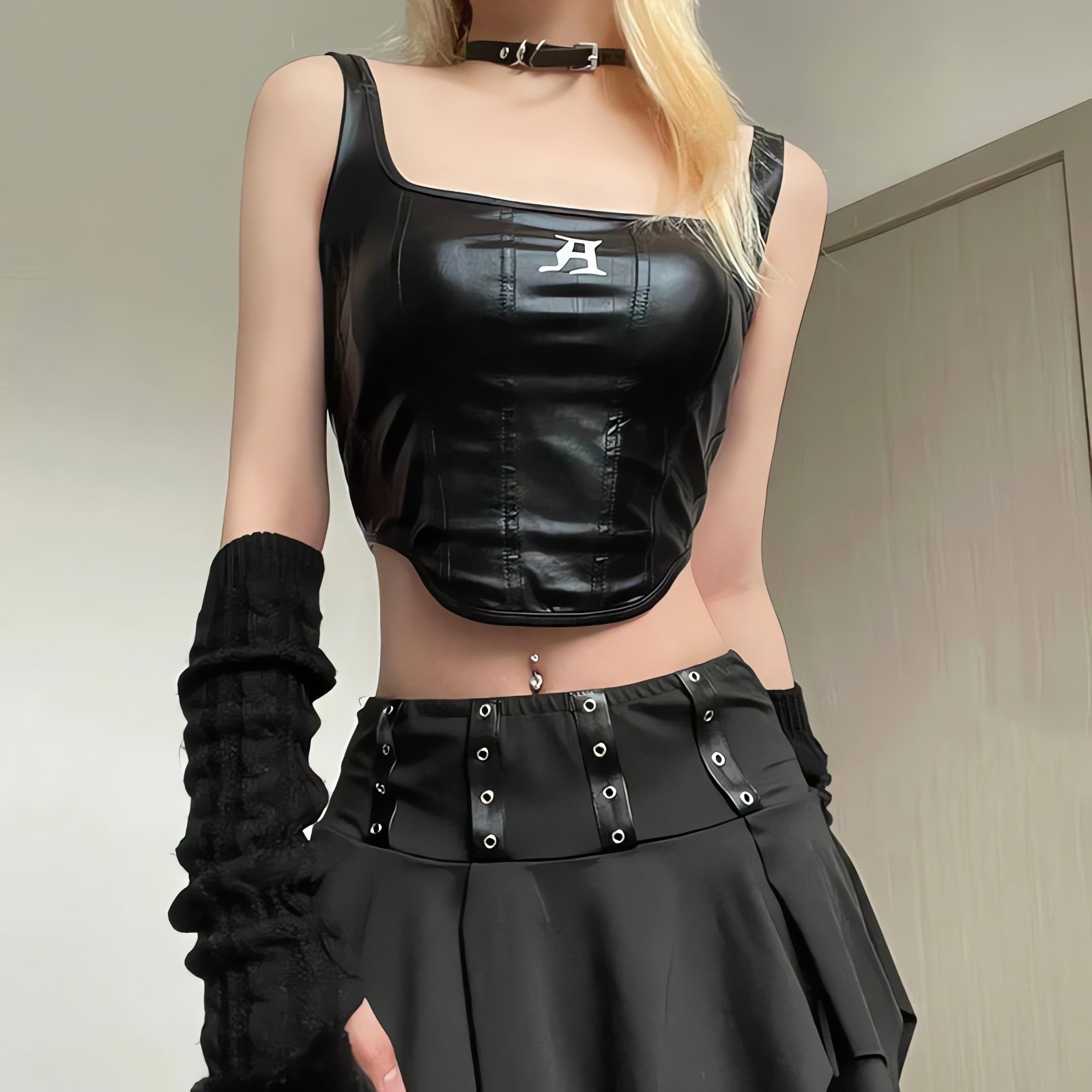 Grunge Faux Leather Crop Corset Top - KAYSMAR