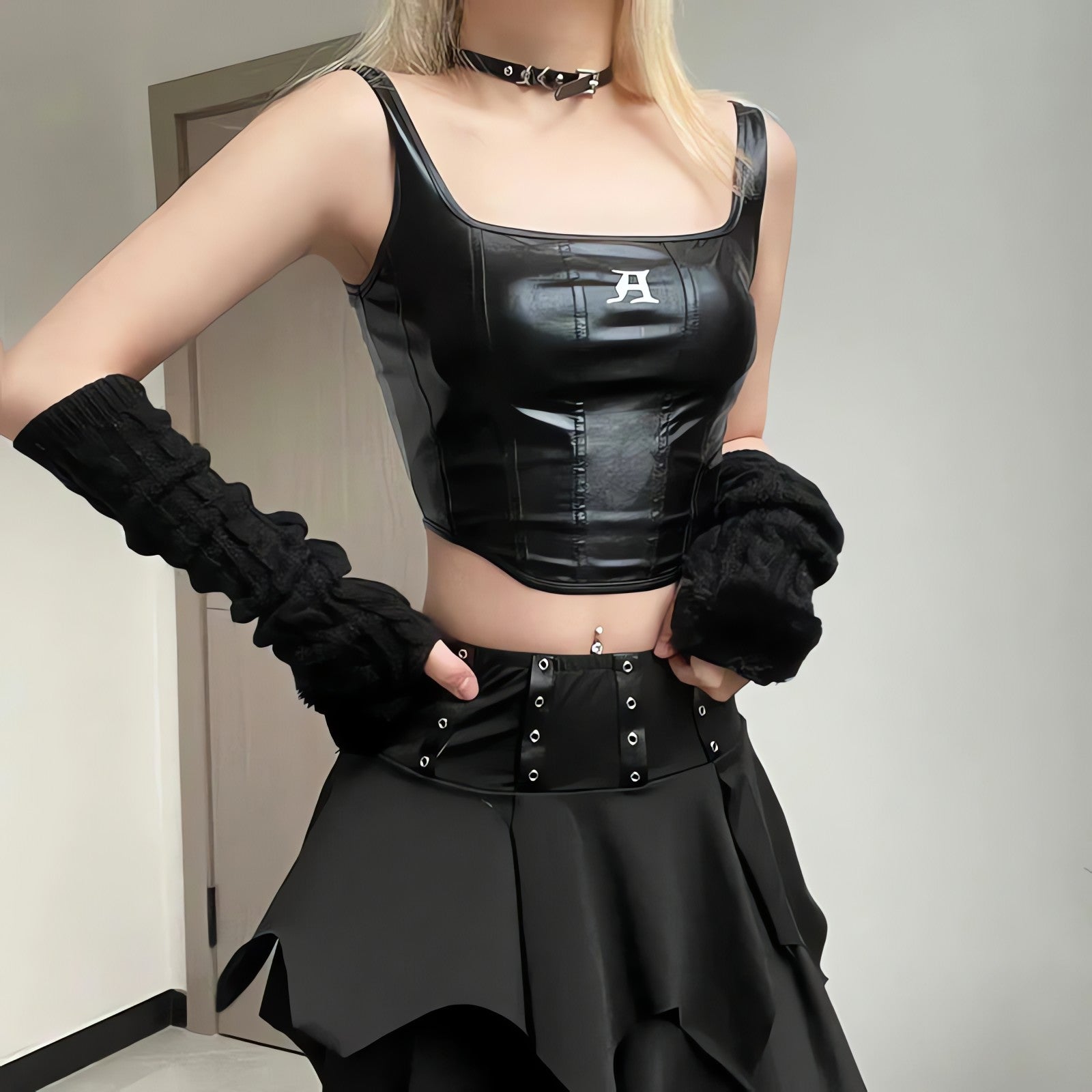 Grunge Faux Leather Crop Corset Top - KAYSMAR